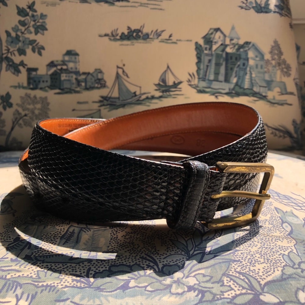 Trafalgar Men’s Black Lizard Skin Belt 38